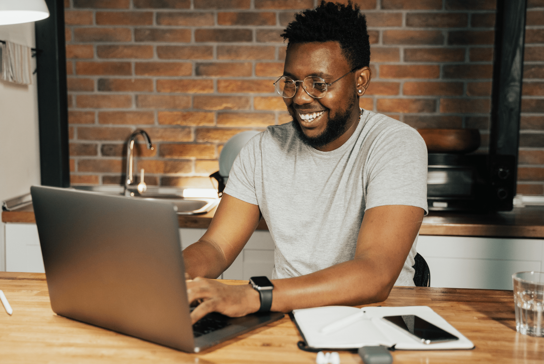 Happy candidate browsing career site on laptop
